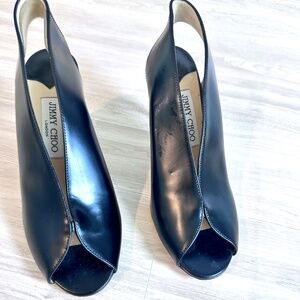 Jimmy Choo Black Leather Shar Peep Toe Slingback Sandal size 7